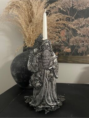 Vintage Metzke Pewter Co. Old Fashioned Santa Claus St. Nick Candle Holder 1992